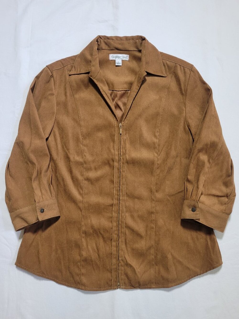 Coldwater Creek Faux Suede Zip Up Lightweight Jacket Camel Brown Large Preppy - Picture 2 of 11